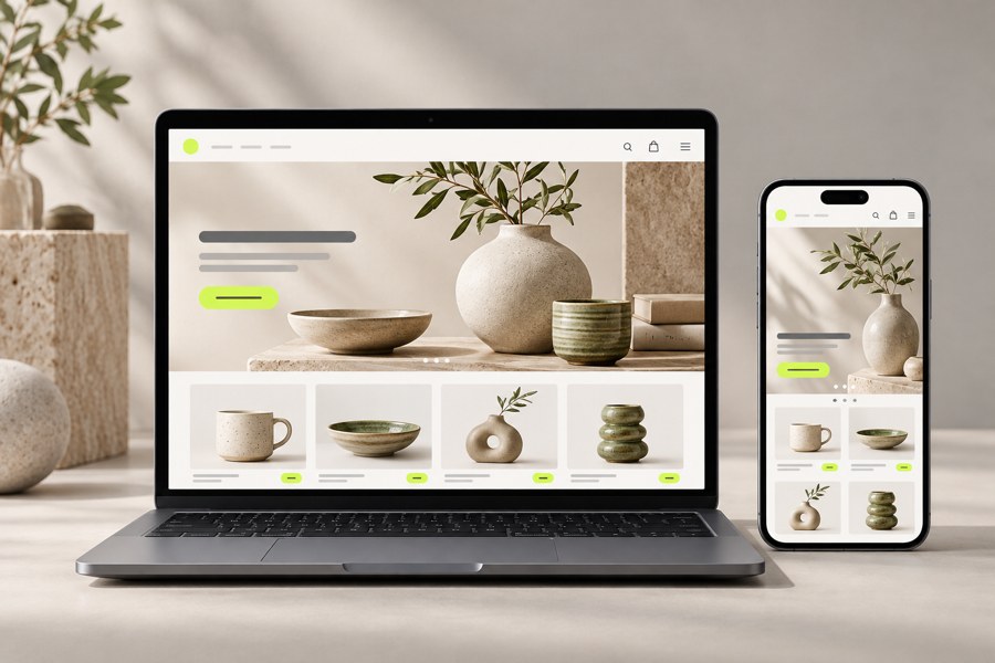 Página web de tienda en línea adaptada a laptop y celular